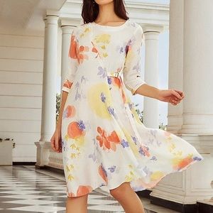 Floral print adjustable waist summer wrap dress